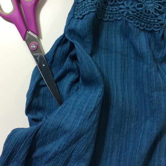 BLOOMCHIC 14-16 1X plus Blue Scalloped Lace Surplice Ruffled Midi Dress NWT b77 - Picture 9 of 9